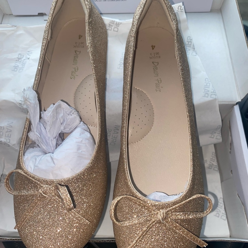 Dream Pairs Gold Glitter Flats Elegant Slip-On Shoes